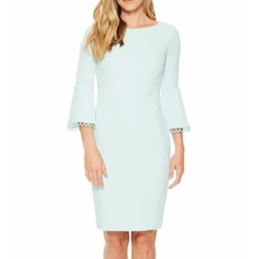 Calvin Klein Circle Trim Bell Sleeve Sheath Dress - Seaspray